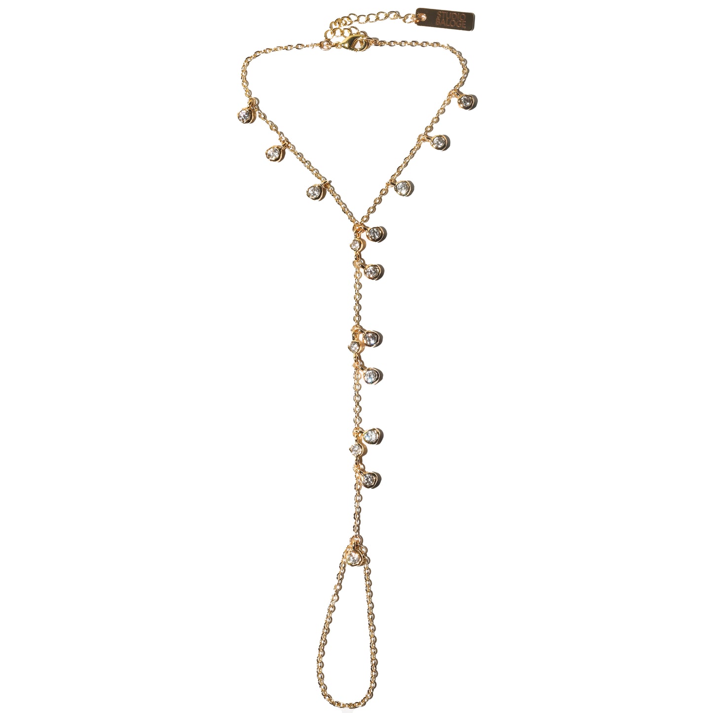 Gold hand harness with small Diamonds on a white background