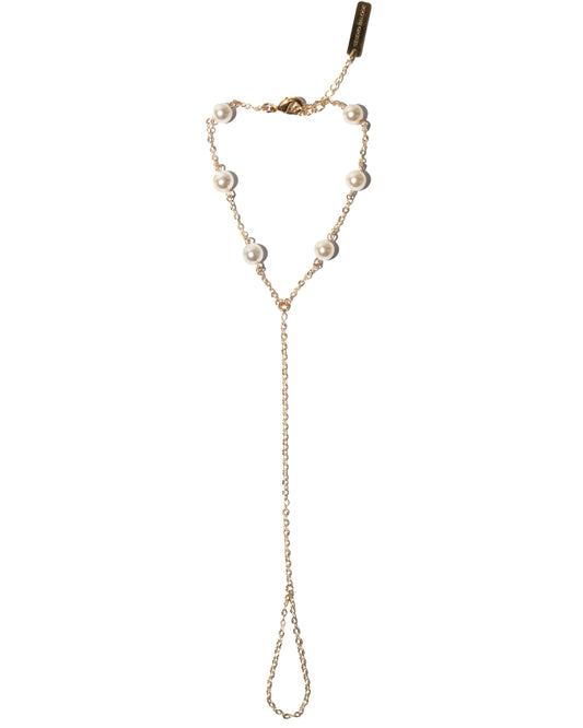 Pearl necklace with gold chain on a white background
