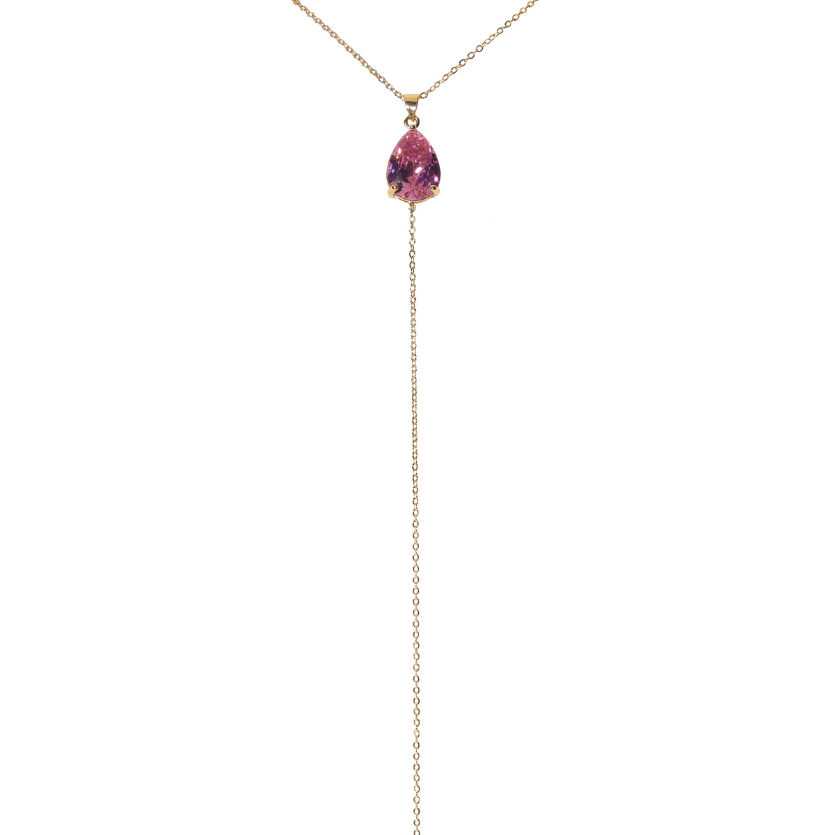 Pear Goutte Lariat Necklace in Bright Pink