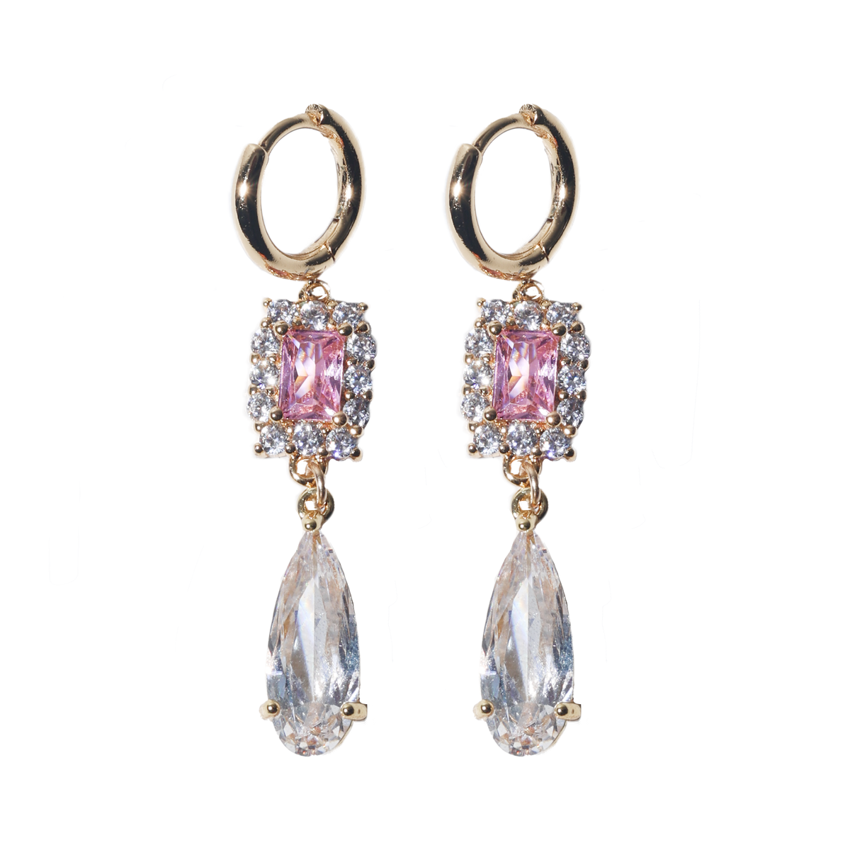 Carré Huggies Earrings in Bright Pink