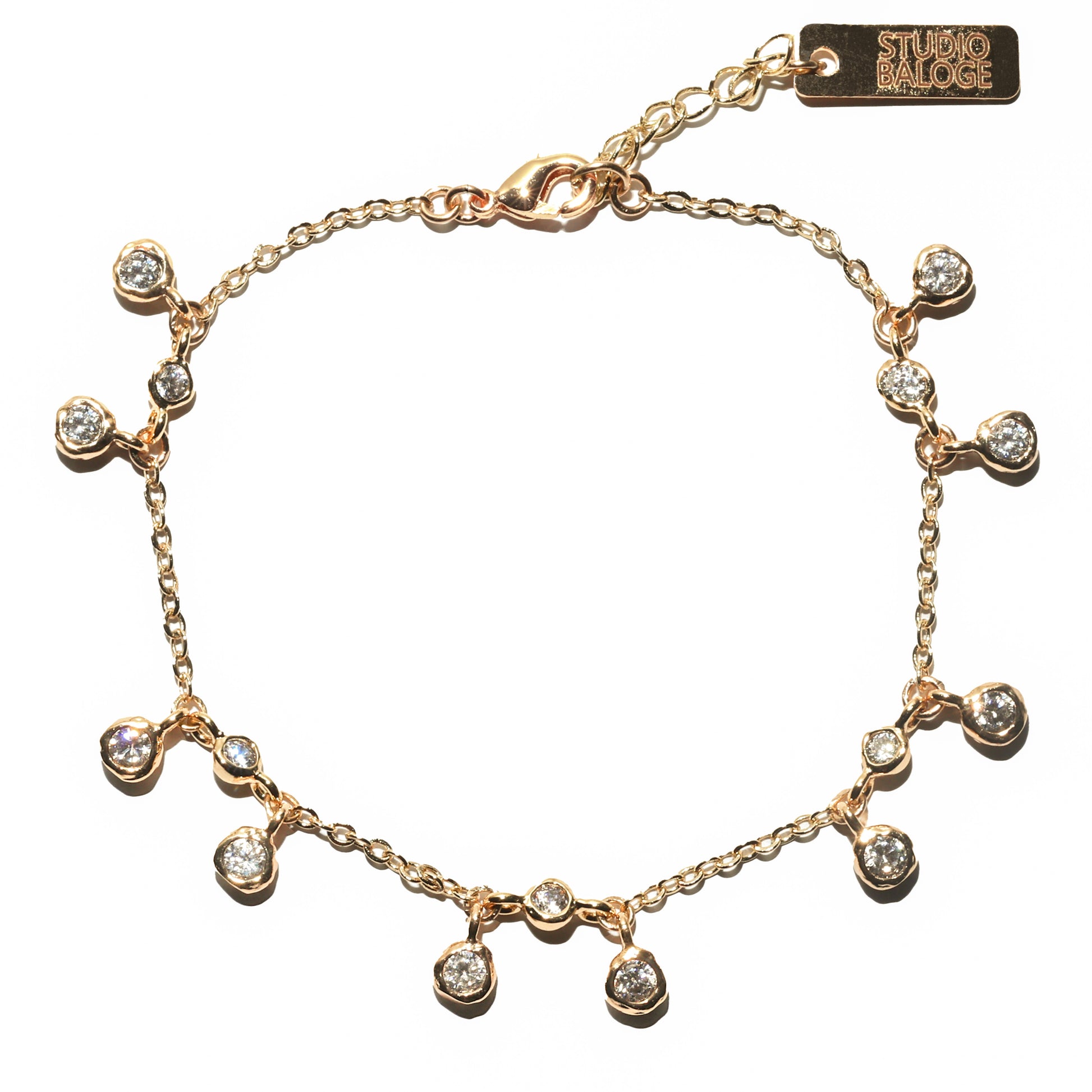 Diamond Drift Bracelet in 14k gold-filled chain with bezel-set crystal drop clusters on white background.