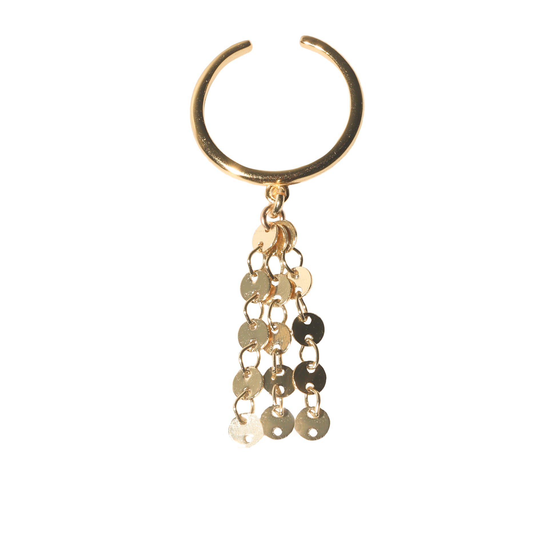 Nocturne Ring — gold adjustable band with cascading disc tassel, Studio Baloge
