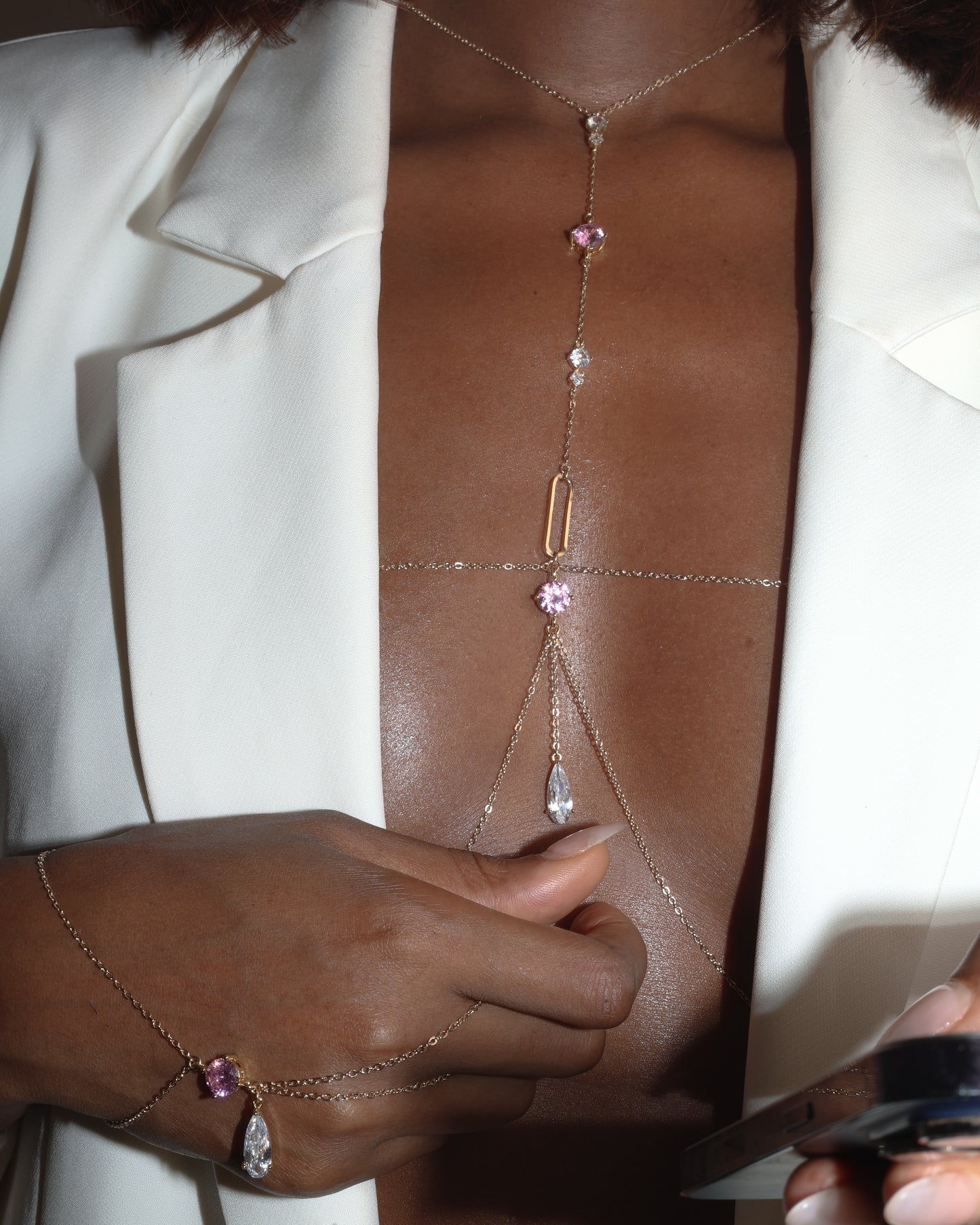 Lumina T-Line Body Chain in Bright Pink