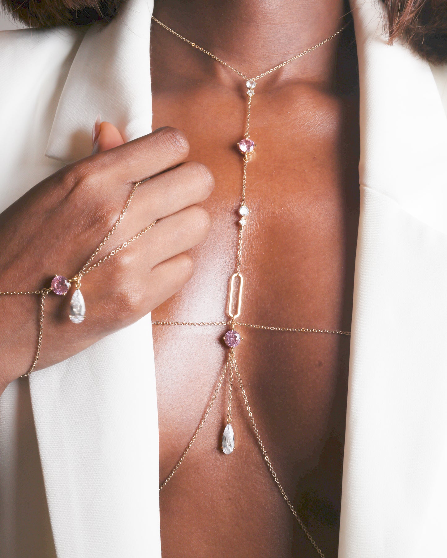 Lumina T-Line Body Chain in Bright Pink