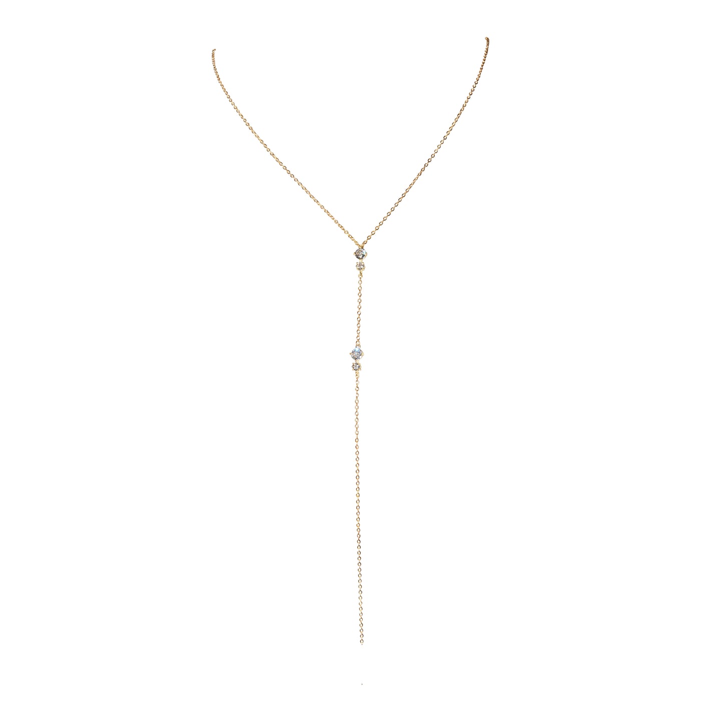Gold Filled Lariat Necklace  with two luxurious cubic zircomnia charms