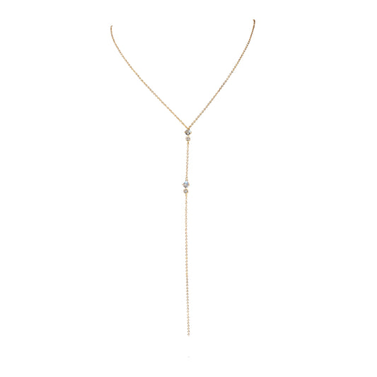Gold Filled Lariat Necklace  with two luxurious cubic zircomnia charms