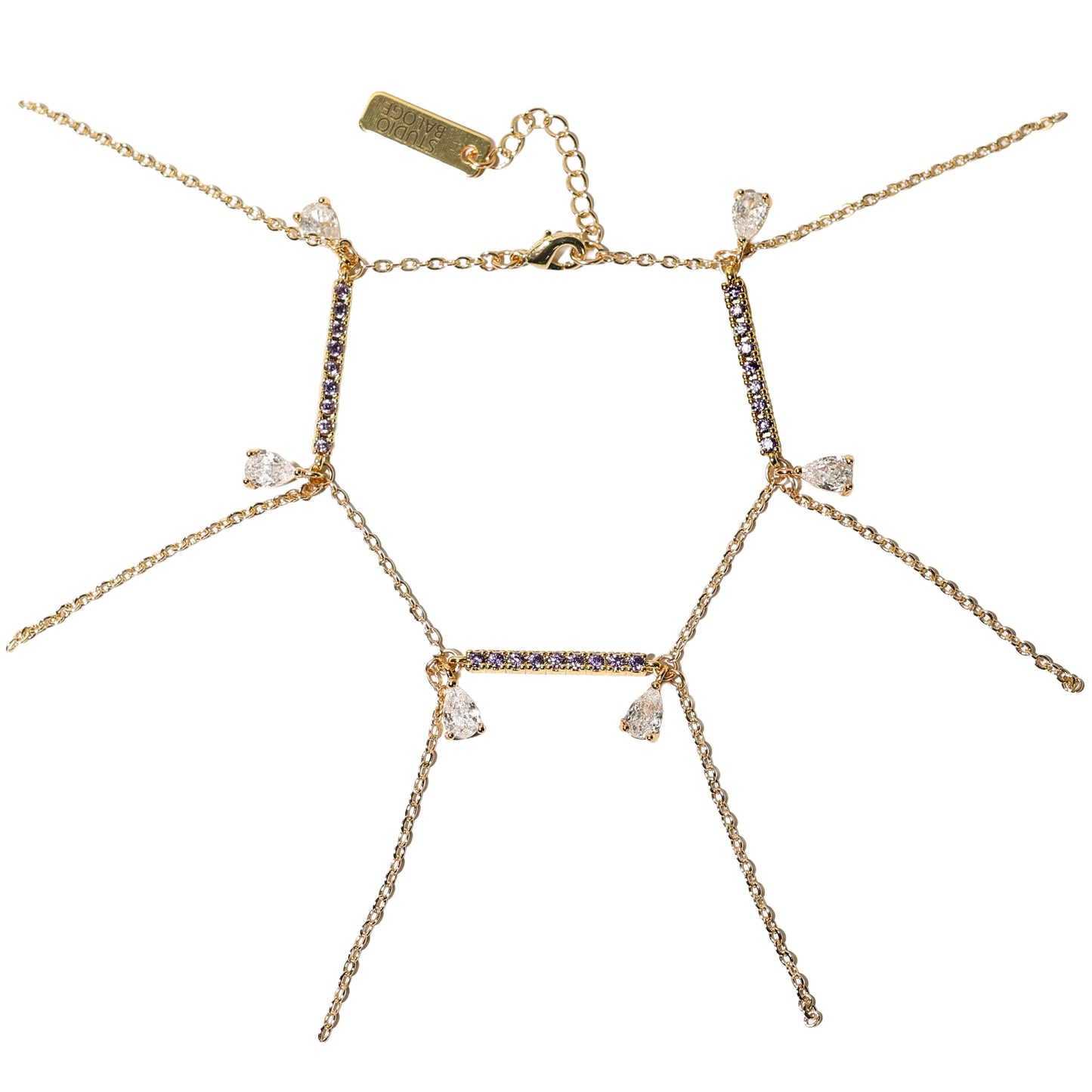 Studio Baloge Nuit Bracelet – gold-filled chain bracelet with suspended lavender crystal drops, handcrafted in New York.