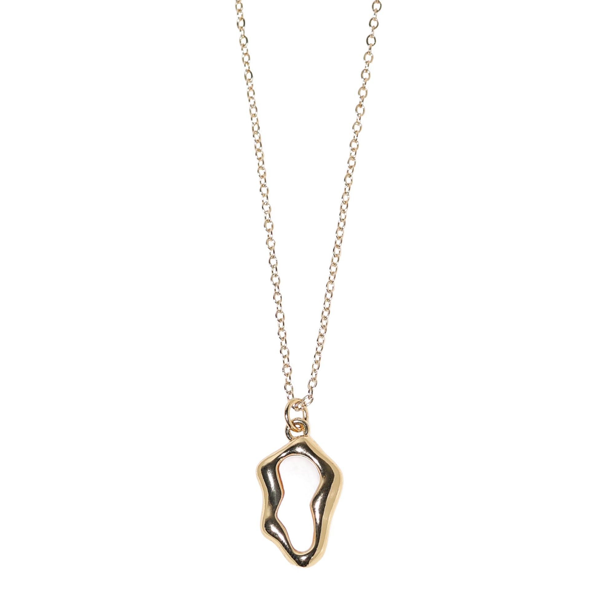Studio Baloge Gold necklace with a unique shell pendant on a white background