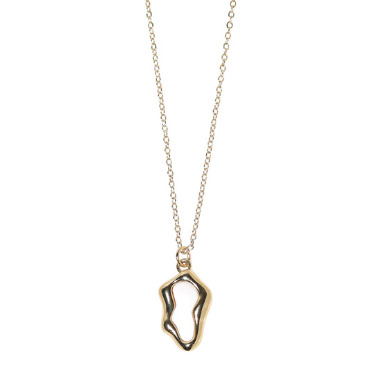 Studio Baloge Gold necklace with a unique shell pendant on a white background