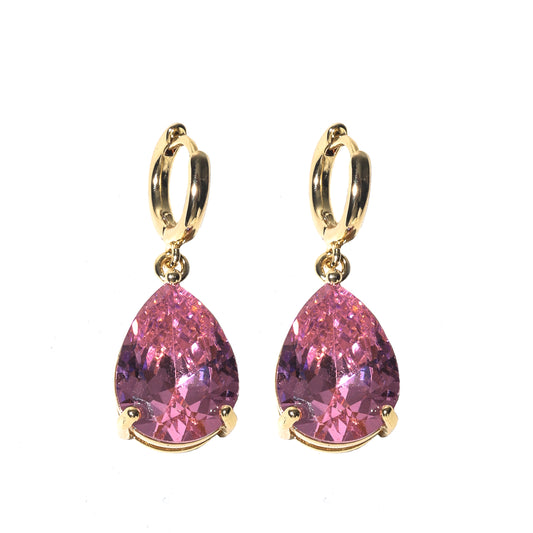 Pear Goutte Huggies in Bright Pink