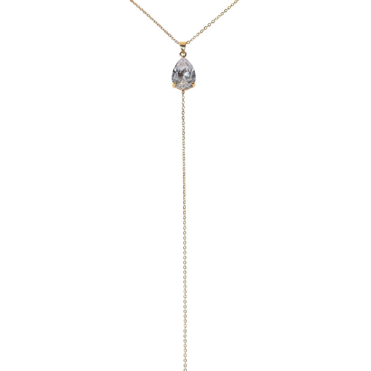 Pear Goutte Lariat Necklace in Clear