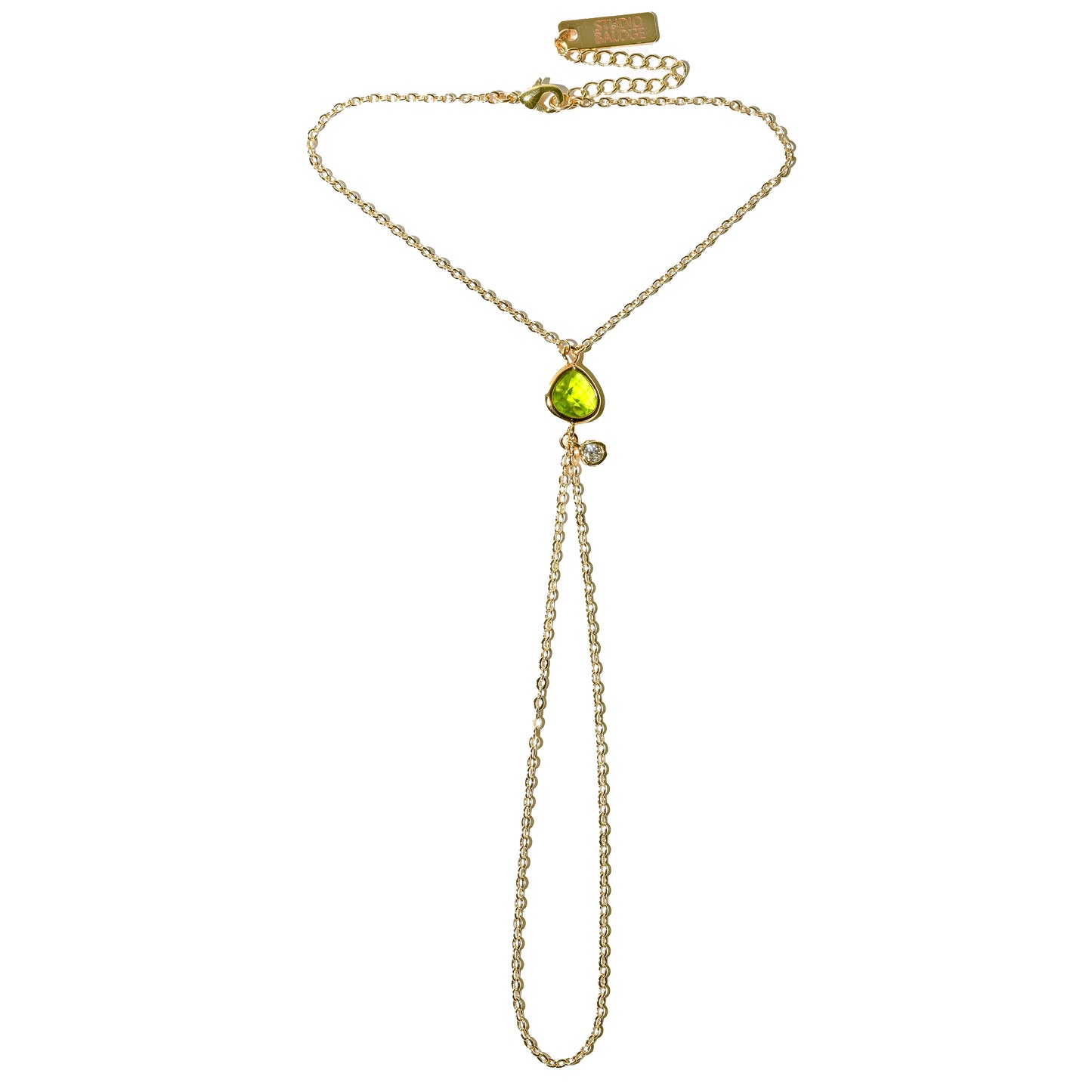 Point Hand Harness in 14k gold-filled chain with peridot gemstone drop