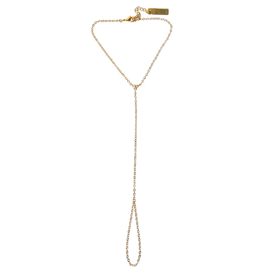 Signal Hand Harness in 14k gold-filled chain with three-stone cubic zirconia charm, Studio Baloge