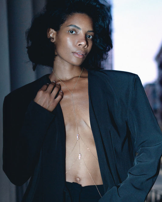 Woman wearing Studio Baloge Éclat Crystal Body Chan 